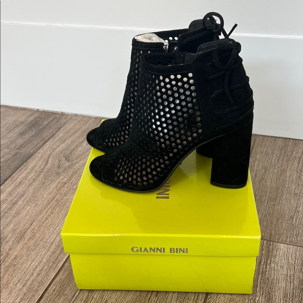 Gianni Bini Black Mesh Heeled Boots